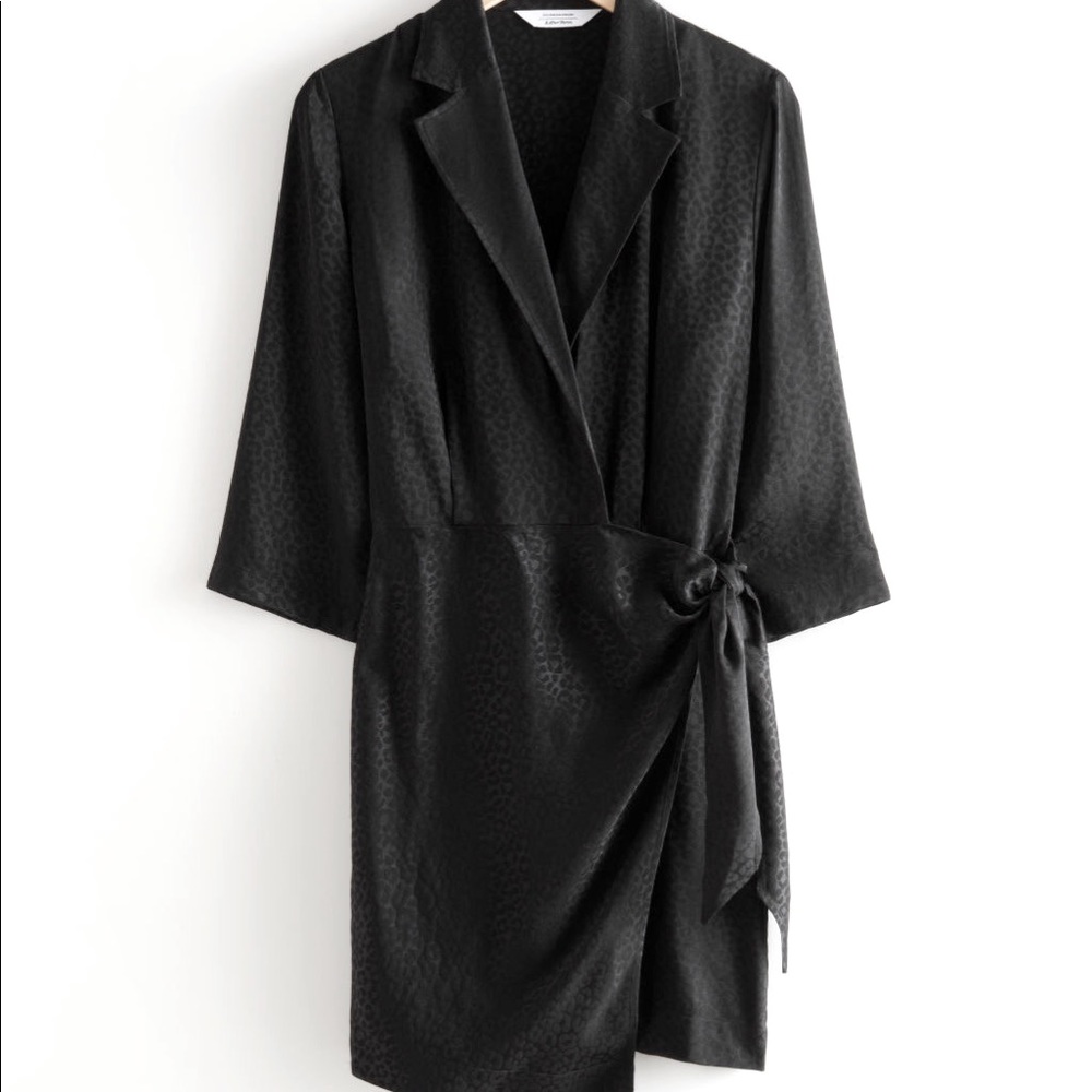 & Other Stories Brand New Black Leopard Jacquard Wrap Mini Dress